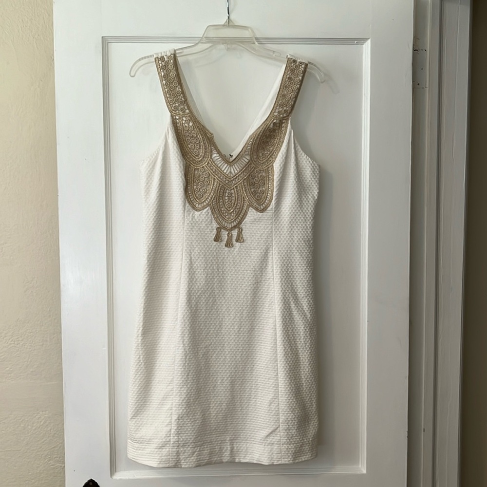 Lilly Pulitzer Largo resort shift dress with gold lace embroidery
